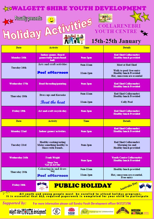 Holiday Activities at Collarenebri Youth Centre Lightning Ridge Region